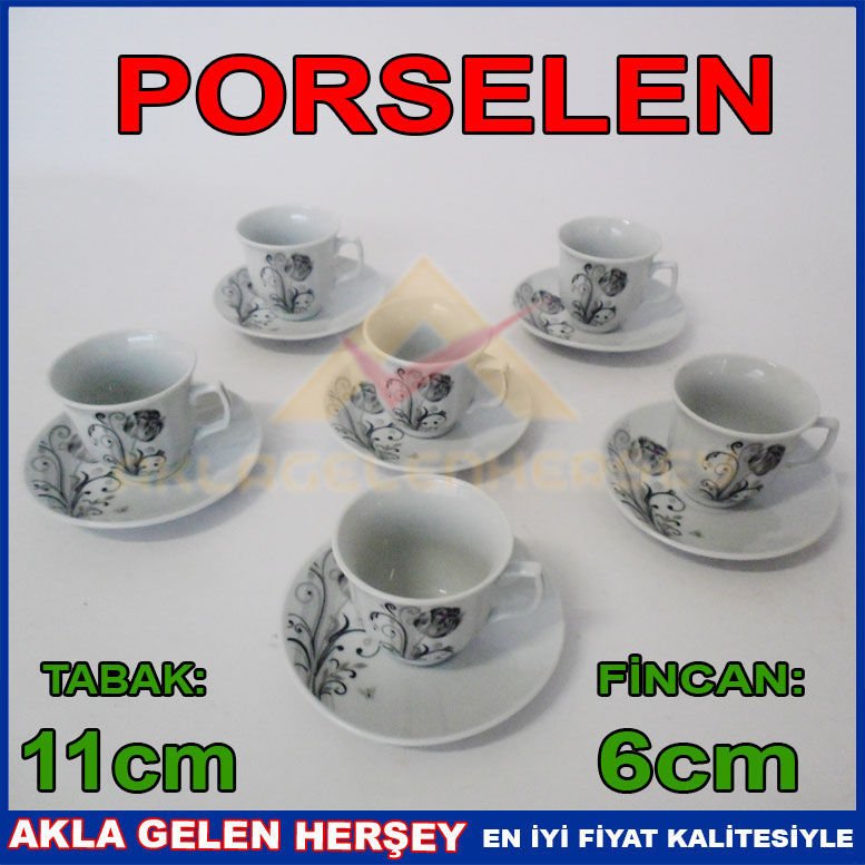 ASA GRİ GÜL DESENLİ 12 PARÇA KAHVE FİNCANI SETİ