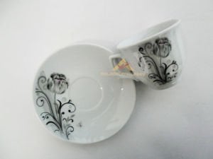 ASA GRİ GÜL DESENLİ 12 PARÇA KAHVE FİNCANI SETİ