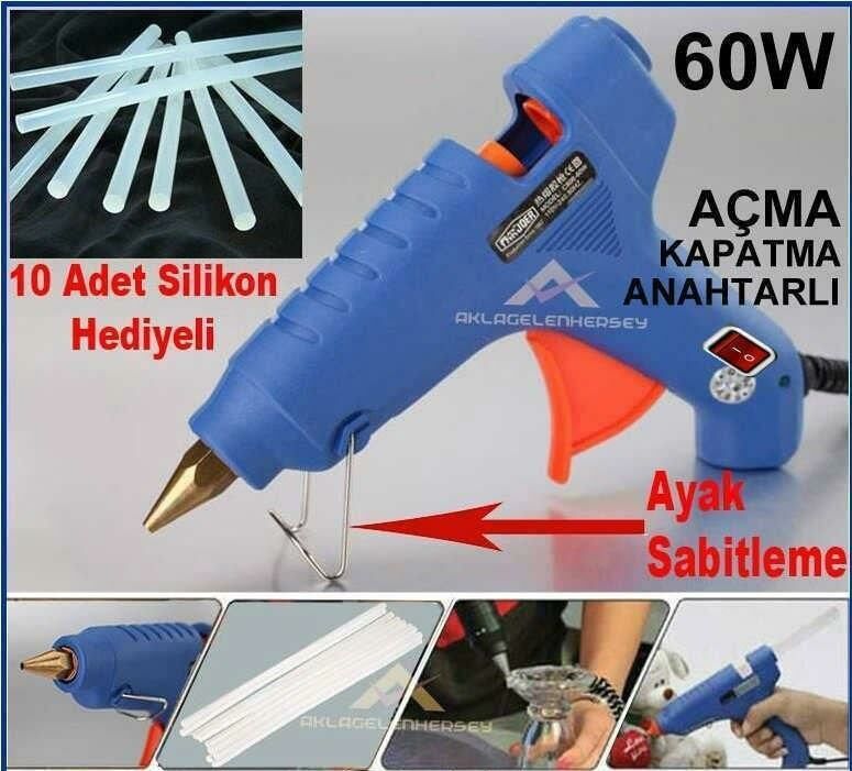 60W Açma Kapama düğmeli Sıcak Silikon Tabancası 10adet 30cm Kalın