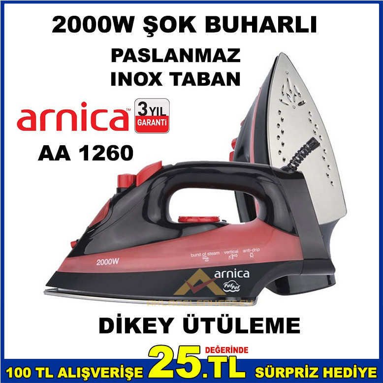 ARNİCA AA1260 PUFPUF 2000W INOX ŞOK BUHARLI ÜTÜ