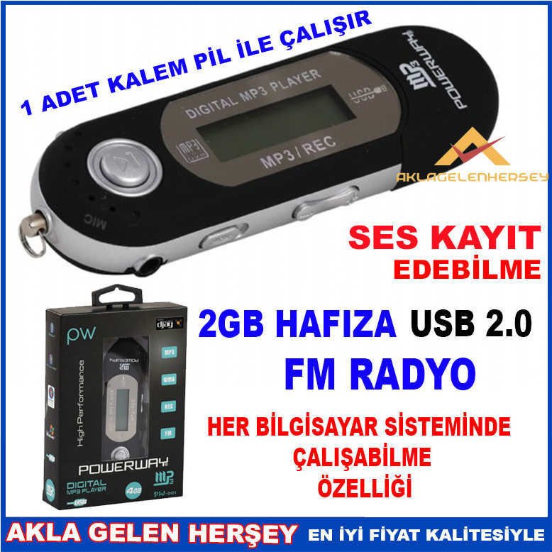 POWERWAY 2GB PİLLİ RADYOLU KULAKLIKLI MP3 ÇALAR -1
