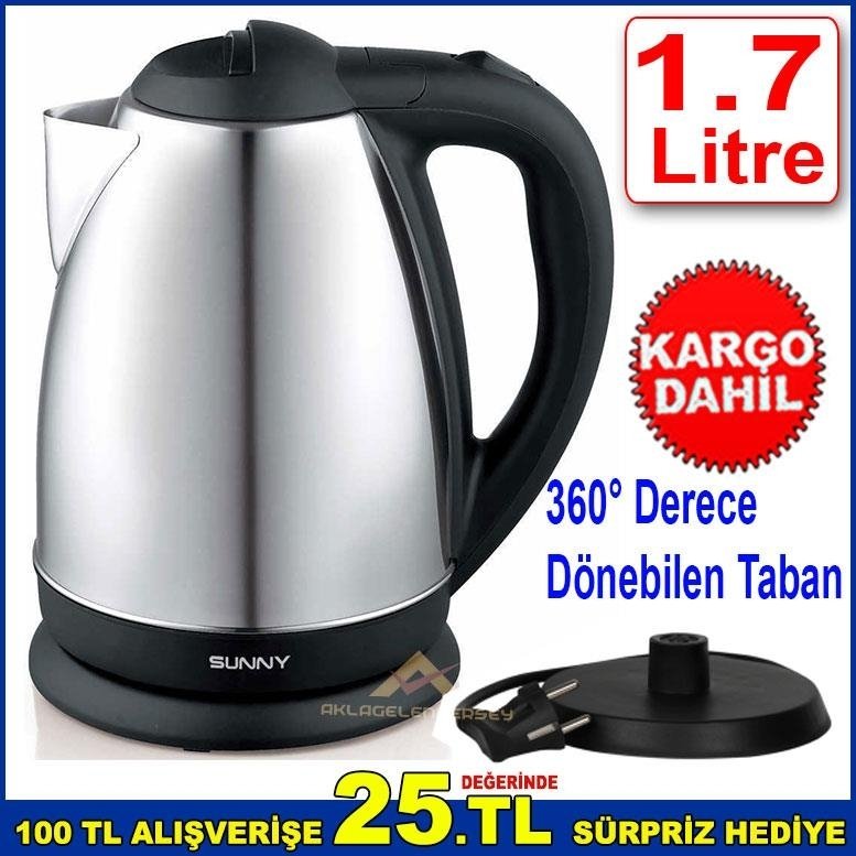 SUNNY 304 kALİTE Paslanmaz Çelik Kettle Otomatik Kapanır 1.7 LT