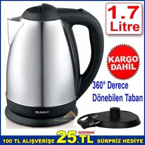 SUNNY 304 kALİTE Paslanmaz Çelik Kettle Otomatik Kapanır 1.7 LT