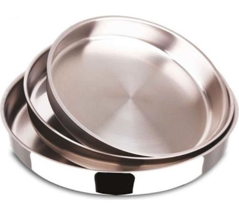 Paslanmaz Çelik 3lü Yuvarlak Fırın Tepsi Seti Smal&Large 22-30-42cm Kromaj Çelik Çok Amaçlı Kullanım