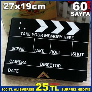 Sinema klaketi fotoğraf albümü film çekim tahtası şeklinde 60sayfa resimlik nostalji fotoğraf albümü