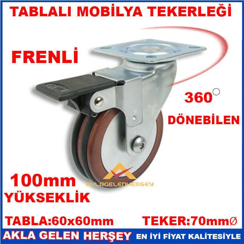 100mm FRENLİ DÖNER AHŞAP ÇELİK MOBİLYA TEKERLEĞİ