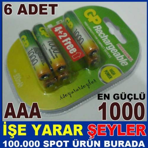 Gp 1000 AAA Şarjlı İnce Kalem Pil 6lı Blister