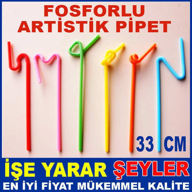 50 ADET 33 CM FOSFORLU RENKLER ARTİSTİK PİPET