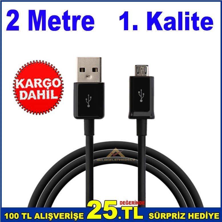 Mikro USB Şarj Kablosu 2 Metre Uzunluğunda 1.Kalite Android Uçlu USB Şarj Kablosu-1