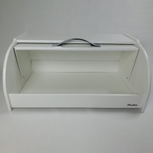 Beyaz Ahşap Ekmek Sepeti 39x18x24cm Alüminyum Oval Saplı Dekoratif Ekmek Saklama Kutusu