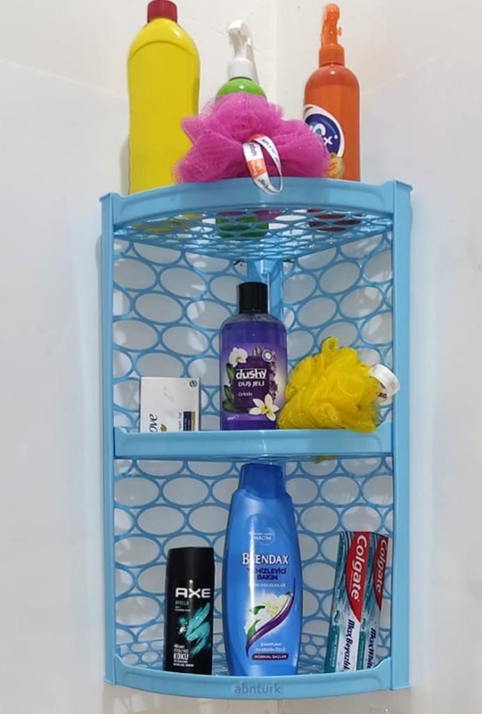 3 Katlı Katlanır Mavi Banyo Köşesi Yaşam Boyu Garantili Paslanmaz Demonte Kolay Kurulum Süper Şık