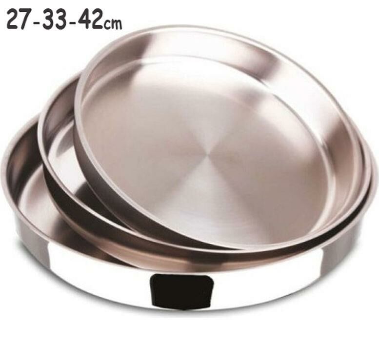 Paslanmaz Çelik 3lü Yuvarlak Fırın Tepsi Seti Jumbo  27-33-42cm