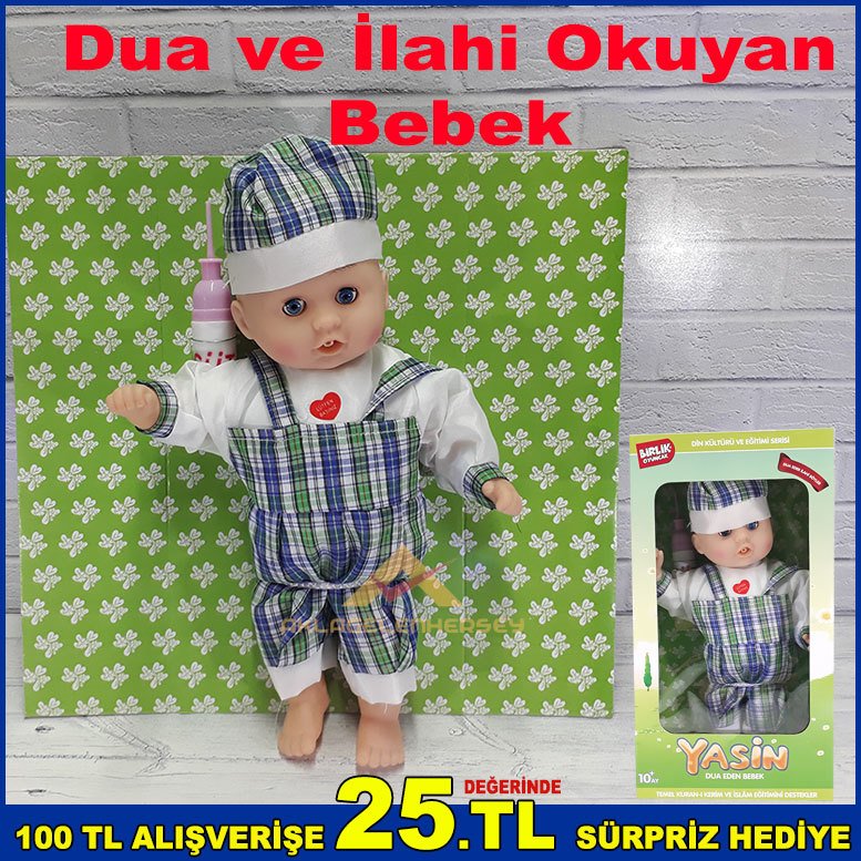Dua Eden ve İlahı Söyleyebilen Oyuncak Bebek 38x20cm Ebatında Değişik Dua ve İlahiler Okuyan Bebek