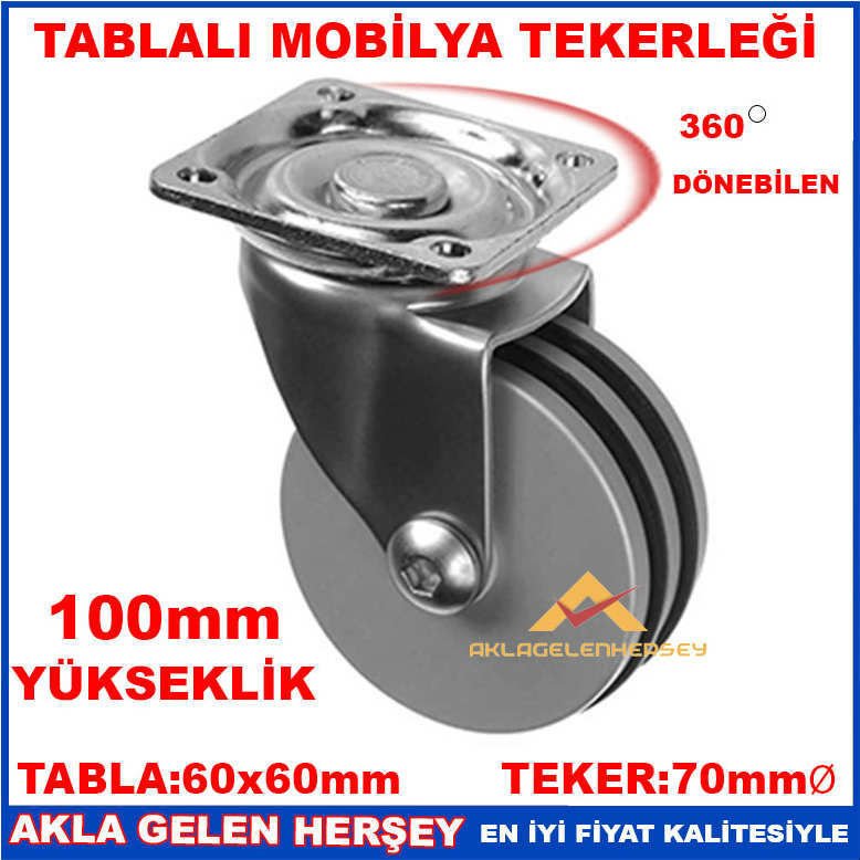 100mm DÖNER TABLALI ÇELİK MOBİLYA TEKERLEĞİ