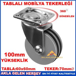 100mm DÖNER TABLALI ÇELİK MOBİLYA TEKERLEĞİ