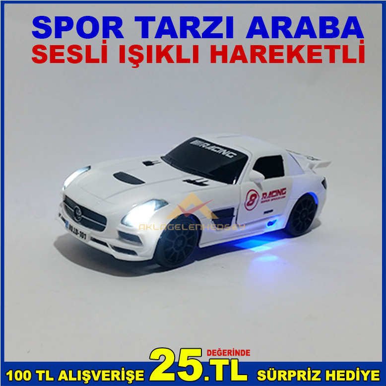 KIRMIZI VE MAVİ IŞIKLARI YANIP SÖNEN KAPISI AÇILIR HAREKETLİ SPOR TARZI OYUNCAK ARABA