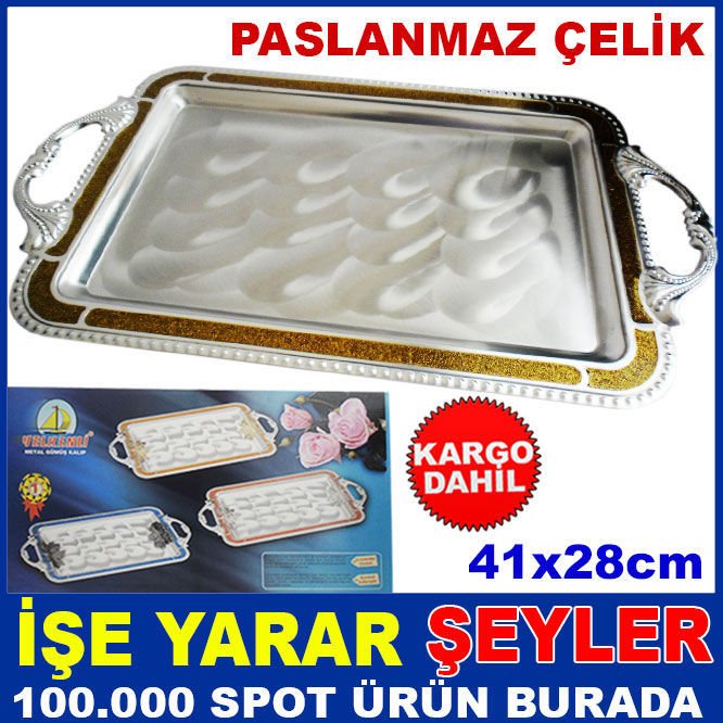 PASLANMAZ ÇELİK 41x28cm SERVİS VE ÇAY TEPSİSİ KD