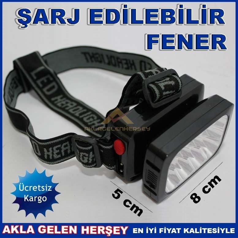 ŞARJ EDİLEBİLİR GÖSTERGELİ 12 LED KAFA FENERİ KD