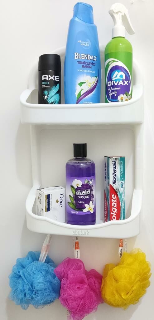 2 Katlı Beyaz Banyo Rafı Askılı Şampuanlık 47x27 Ömür Boyu Paslanmaz Heryere Tek Kanca Pratik Montaj