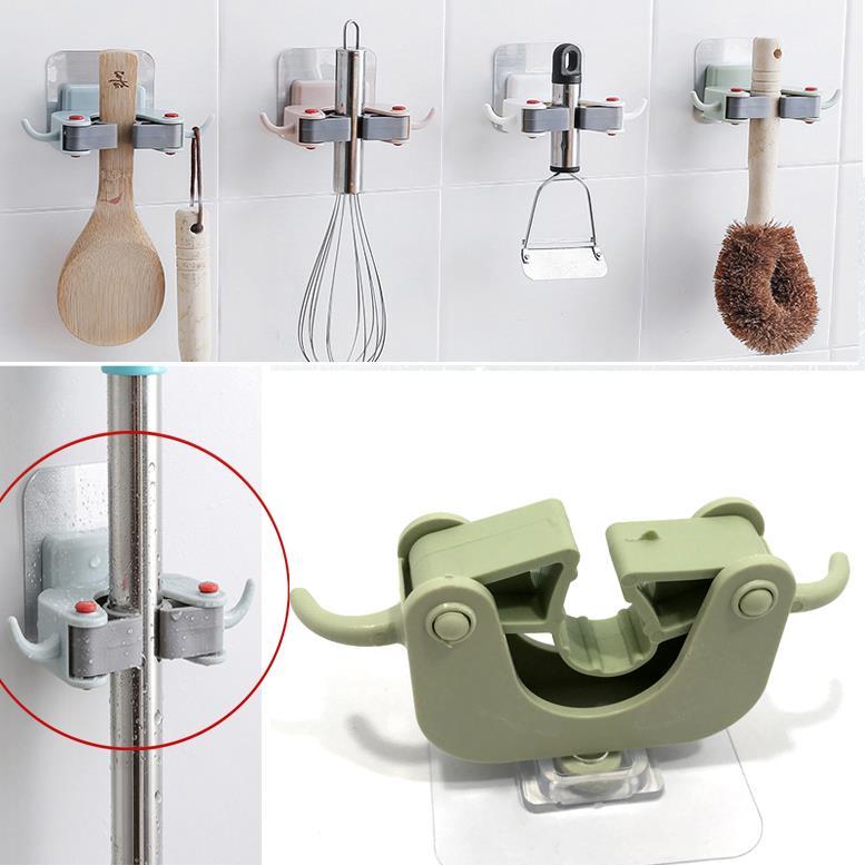 Duvara Monte 2Askılı Fırça Süpürge Paspas Mop Tutucu Askı Aparatı Yapışkanlı Sihirli Tutacak Klips