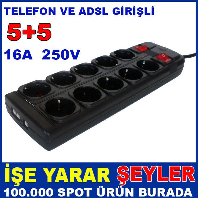 TELEFON VE ADSL GİRİŞLİ 250V 10'LU GRUP PRİZ