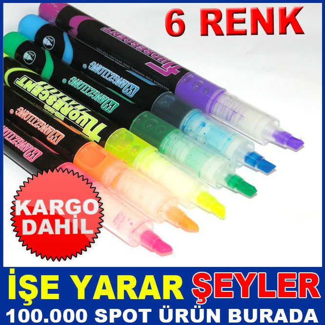 6 PARÇA FARKLI RENKLERDE FOSFORLU KALEM SETİ KD