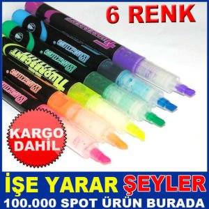 6 PARÇA FARKLI RENKLERDE FOSFORLU KALEM SETİ KD