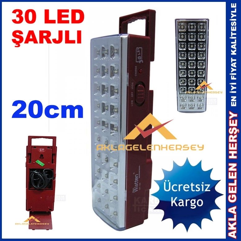 Ücretsiz Kargo WATTON 30 LED TAŞINABİLİR ŞARJLI ASKILI IŞILDAK