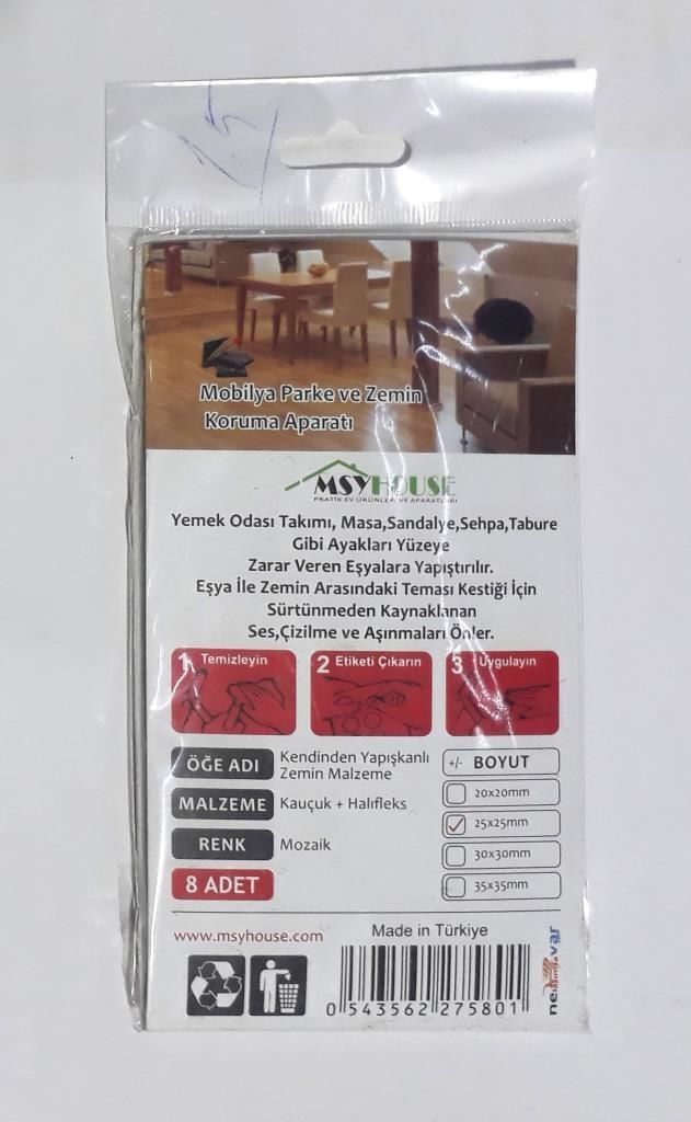 8 Adet Mobilya Parke ve Zemin Koruma Aparatı Yapıştırmalı 25x25mm Kare Şeklinde