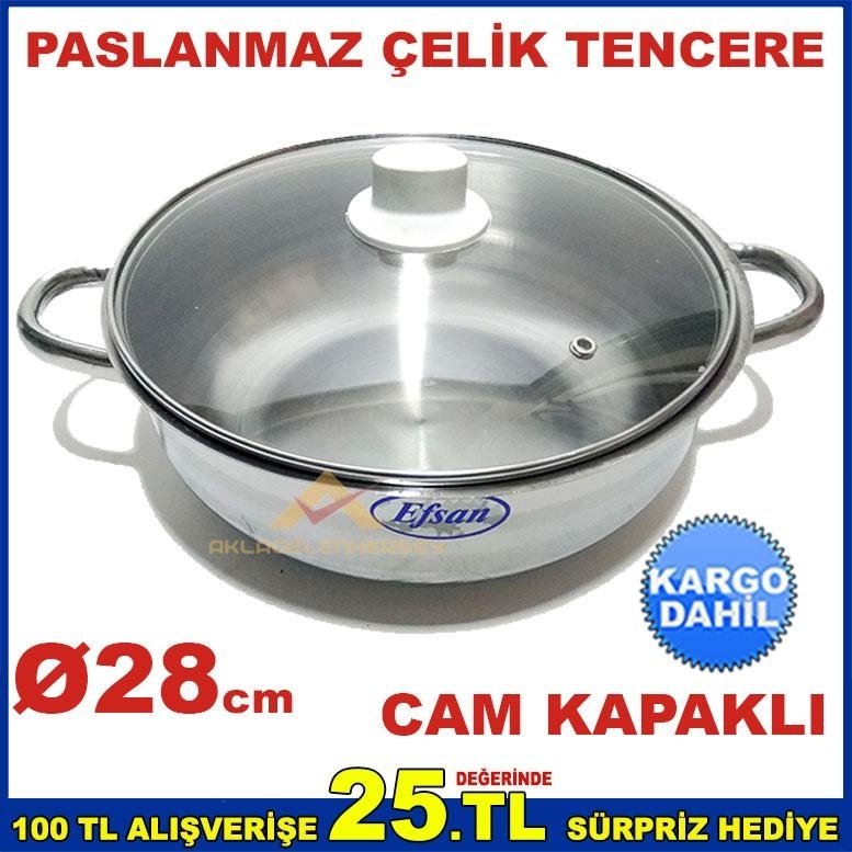 ÖZEL TABANLI CAM KAPAKLI ÇELİK TENCERE 28cm
