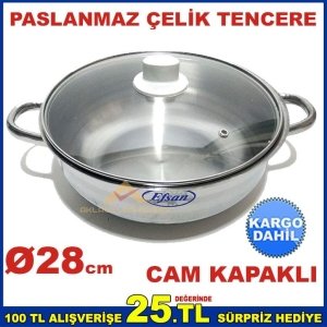 ÖZEL TABANLI CAM KAPAKLI ÇELİK TENCERE 28cm