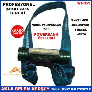 PROFESYONEL ŞARJLI KAFA FENERİ GÜÇLÜ POWERBANK-1