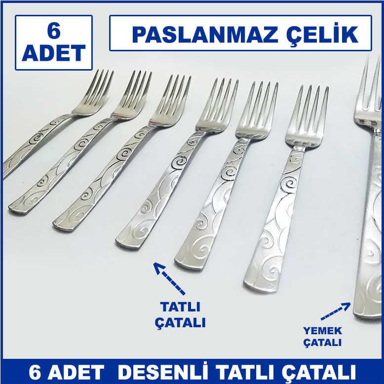 6 Adet Sarmaşık Model Paslanmaz Çelik Rostfrei Tatlı Çatalı Seti