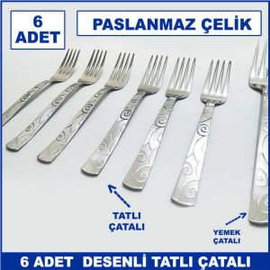 6 Adet Sarmaşık Model Paslanmaz Çelik Rostfrei Tatlı Çatalı Seti