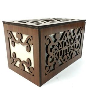 Büyük Boy Şeffaf Pencereli Ahşap Kilitli Sadaka Kutusu 22x13x14Cm