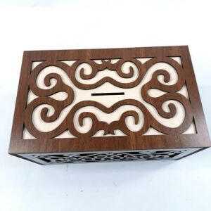 Büyük Boy Şeffaf Pencereli Ahşap Kilitli Sadaka Kutusu 22x13x14Cm