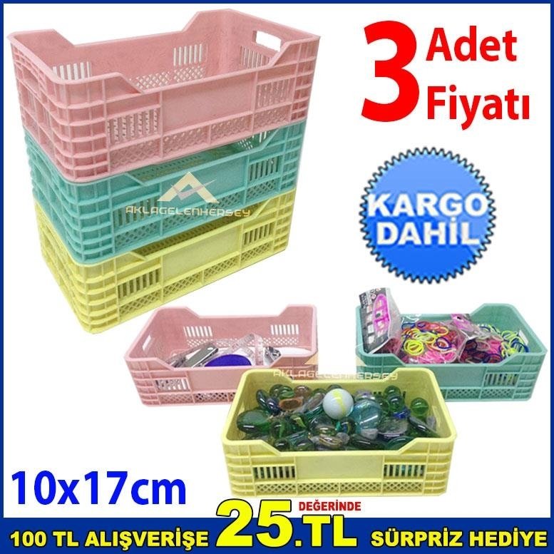 3 Adet Mini Sebze Meyve Kasası Çok Amaçlı Renkli Plastik Malzeme