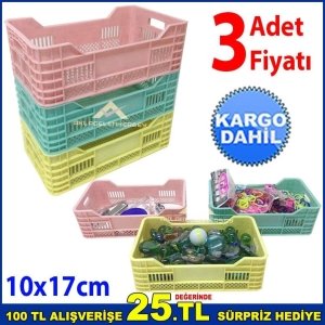 3 Adet Mini Sebze Meyve Kasası Çok Amaçlı Renkli Plastik Malzeme