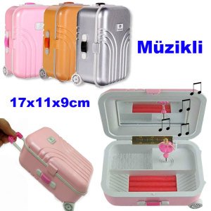 Renkli BavuI Tasarımlı Tekerlekli Müzik ve Takı Kutusu Şık Tasarım Bavul Tipi Seyahat Çantası