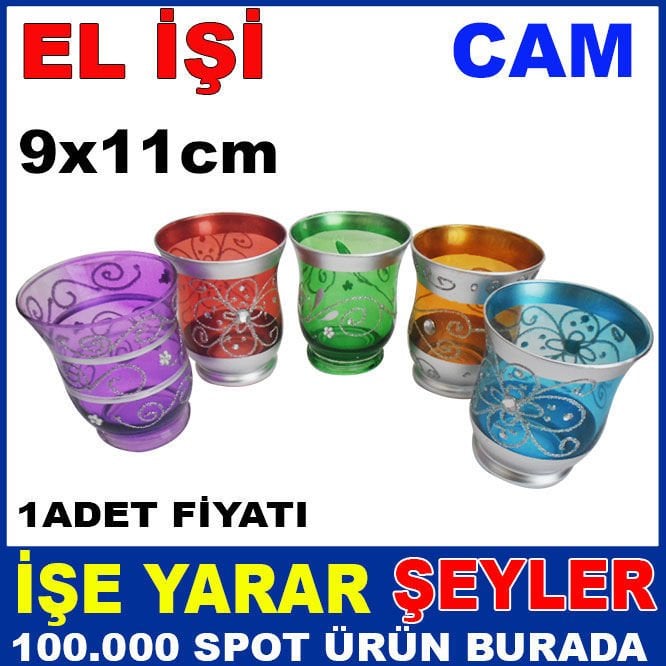GÜMÜŞ SÜSLEMELİ EL İŞİ CANLI RENKLİ CAM VAZO
