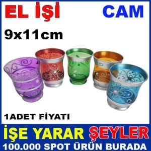GÜMÜŞ SÜSLEMELİ EL İŞİ CANLI RENKLİ CAM VAZO