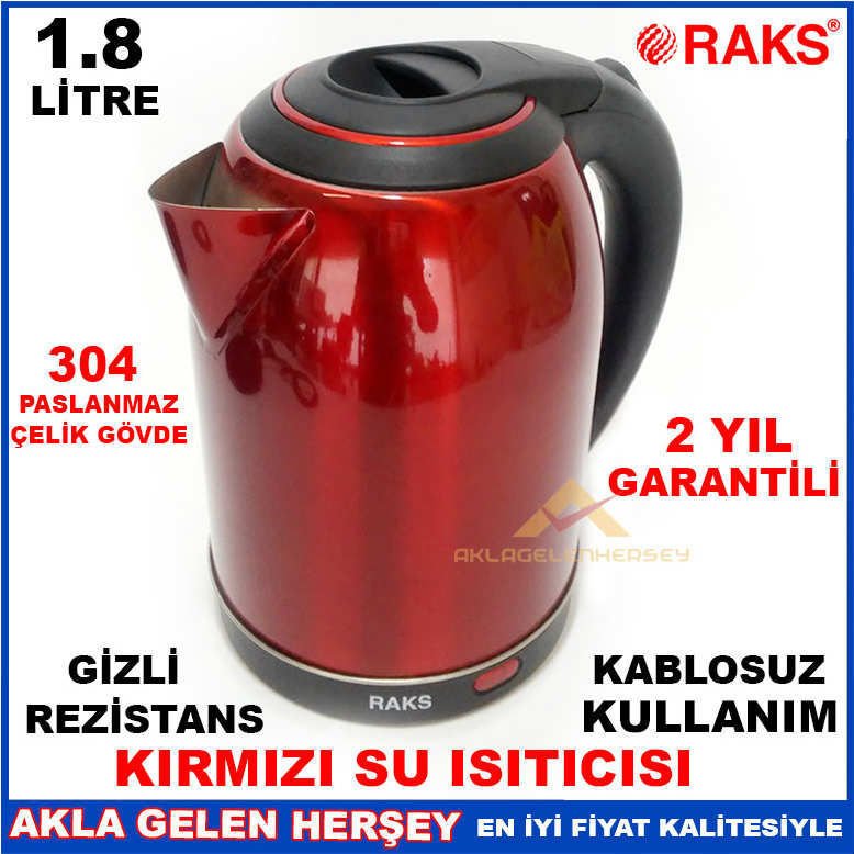 RAKS KIRMIZI GİZLİ REZİSTANSLI ÇELİK KETTLE 1.8L