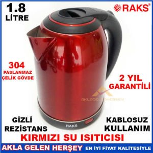 RAKS KIRMIZI GİZLİ REZİSTANSLI ÇELİK KETTLE 1.8L