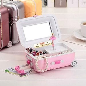 Renkli BavuI Tasarımlı Tekerlekli Müzik ve Takı Kutusu Şık Tasarım Bavul Tipi Seyahat Çantası