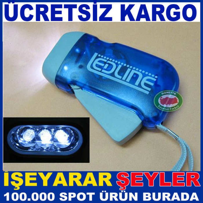 ELDE SIKMALI PİLSİZ 3 LEDLİ DİNAMO EL FENERİ