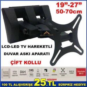 Micra 19''-27'' 50-70cm Çift Kollu Lcd-Led Tv Hareketli Duvar Askı Aparatı Dört Hareketli 20kg
