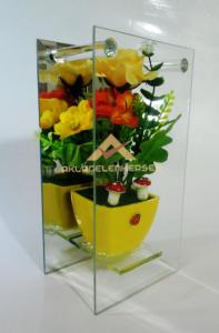 CAM KAFESLİ SİMLİ DESENLİ ÇİÇEKLİ CAM VAZO F-106