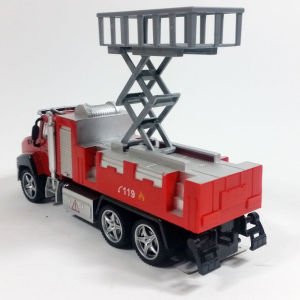 DieCast Metal Kasa Hareketli Yükselen Platform Asansörlü Çek Bırak Oyuncak İtfaiye Kamyonu