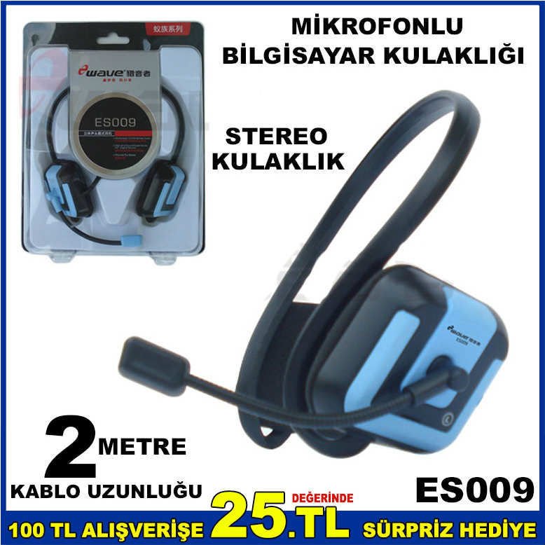 ES009 KABLOLU MİKROFONLU BİLGİSAYAR KULAKLIĞI