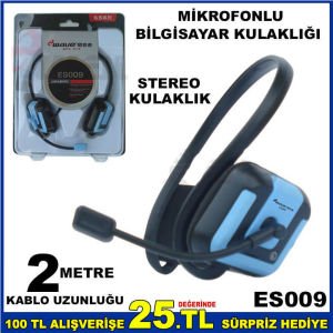 ES009 KABLOLU MİKROFONLU BİLGİSAYAR KULAKLIĞI